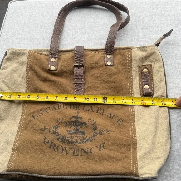 Myra Tote Bag Brown Le Cafe De La Place Provence Cotton and Leather - Picture 6 of 14